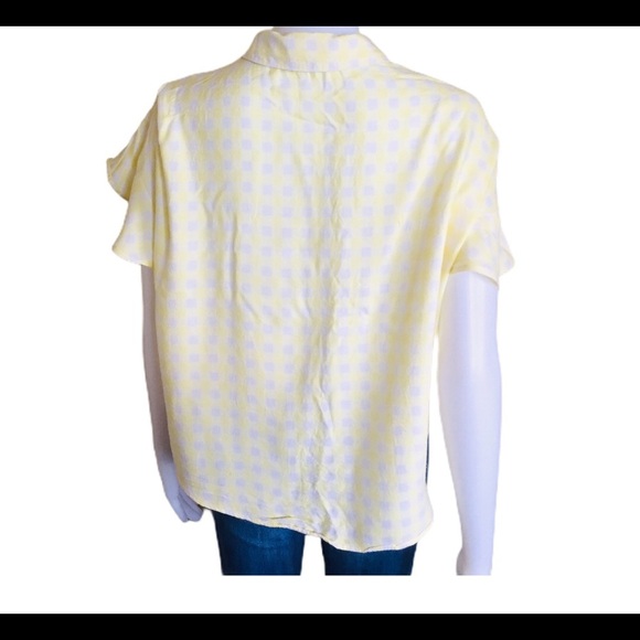 GEORGE Gingham Plaid Ruffle Blouse With Tie Front & Cap Sleeves Yellow Sz Large - Picture 4 of 13